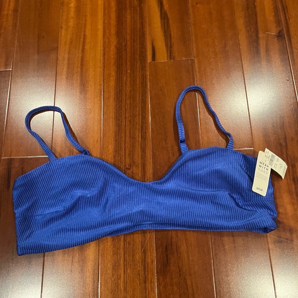 New NWT Aerie Blue Ribbed Bandeau Bikini Swim Top Plus Size XXL‎